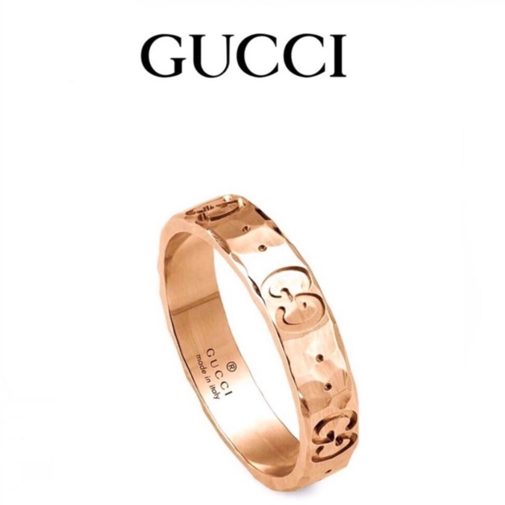 New Gucci 18k Rose Gold Hammered Ring Size 6 Band - Picture 1 of 10